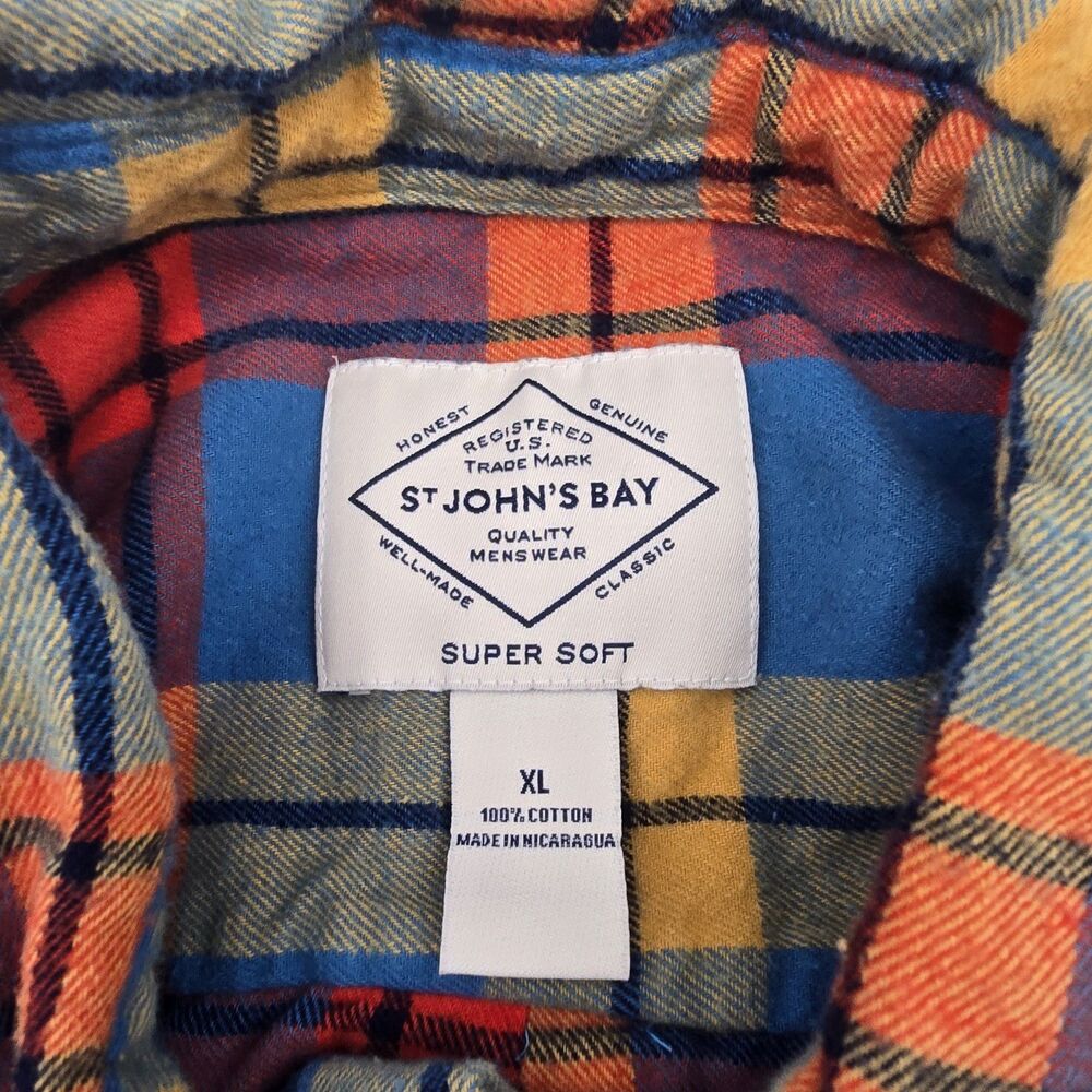 St. John's Bay Flannel Shirt Men's XL Teal, Yellow, Orange, Red Colorful - Picture 5 of 7